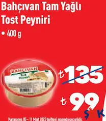 BAHÇIVAN TAM YAĞLI TOST PEYNİRİ 400 G